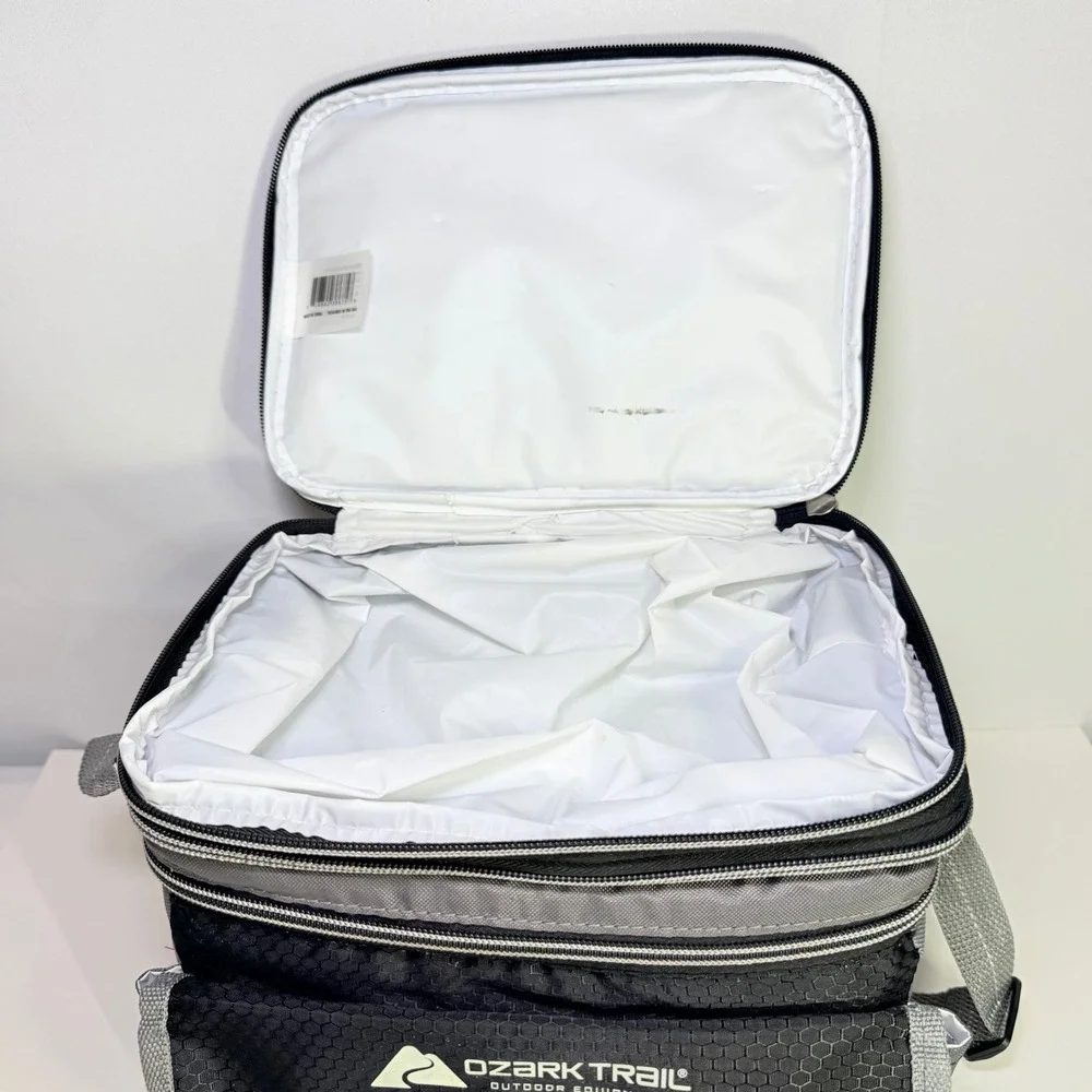 Ozark Trail 6-Can Cooler Bag Black Gray Hard Liner Insulated Lunch Box OT-6C-B